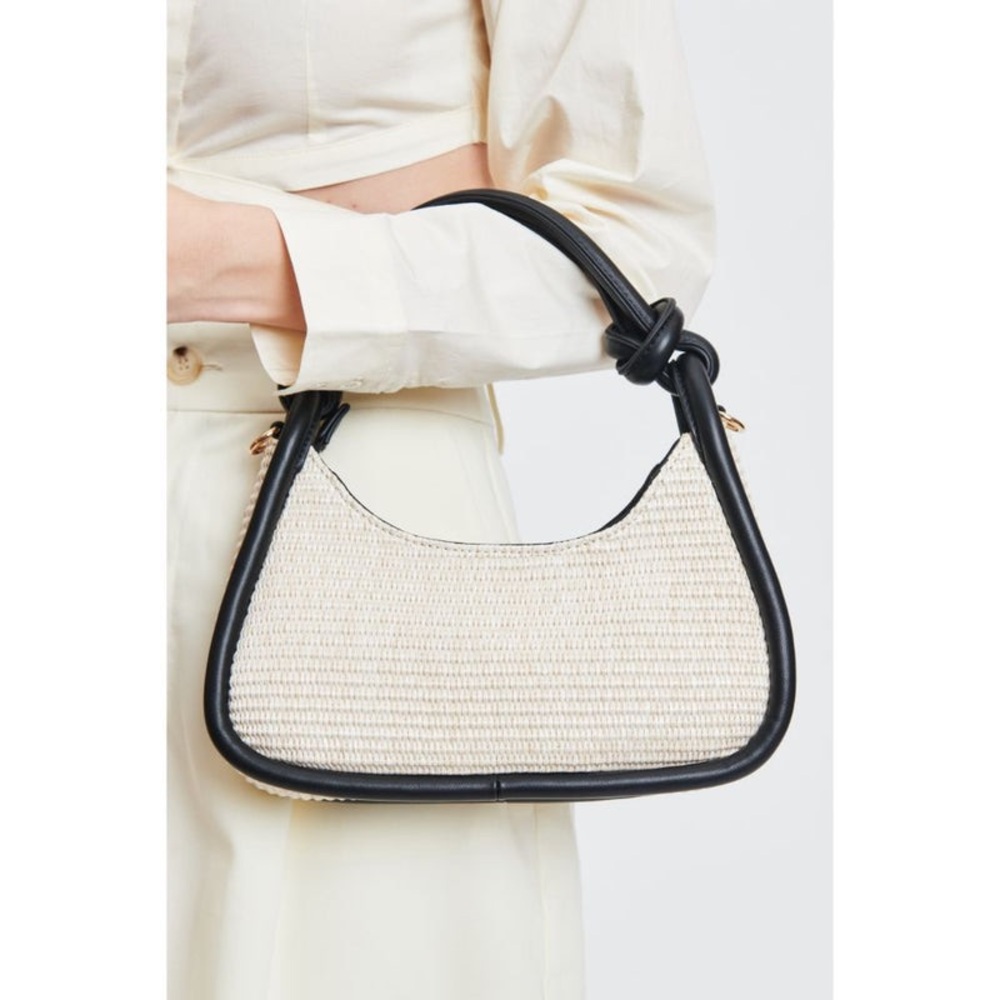 Moda Luxe Nicolette Small Straw with Black Faux Leather Trim Shoulder Bag